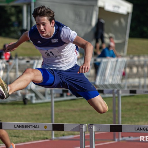 Mehrkampf Schweizer Meisterschaft 2020 von Swiss Athletics in Langenthal. Hürdenlauf